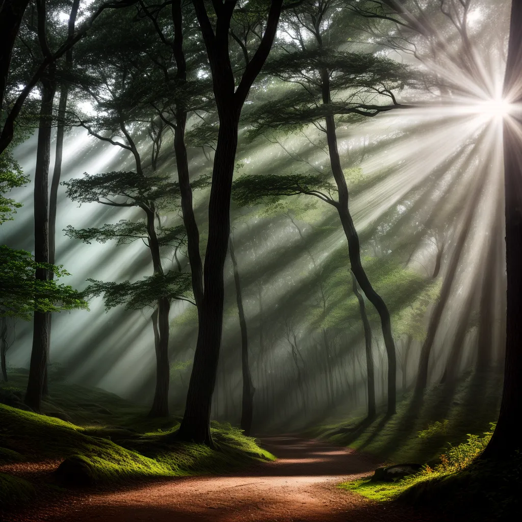 Mistérios e Encantos: Descobrindo os Segredos dos Espectros - Significado de sonhar com fantasmas no Ecoturismo 3 Fotos floresta crepusculo raios sol espirito