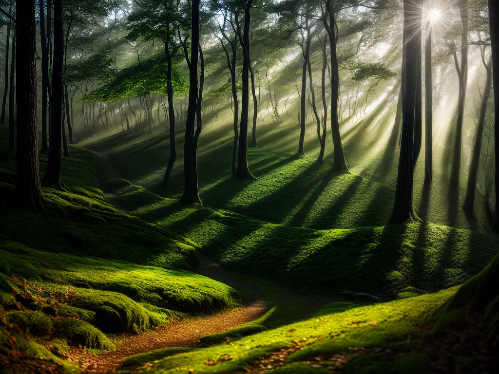 Fotos floresta crepusculo raios sol misterio