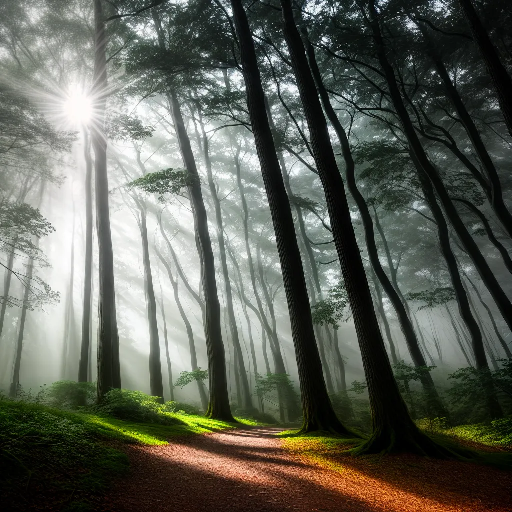 Escuro e Admirável: Descubra o Significado de Sonhar com Bruma 5 Fotos floresta misteriosa nevoeiro raios sol