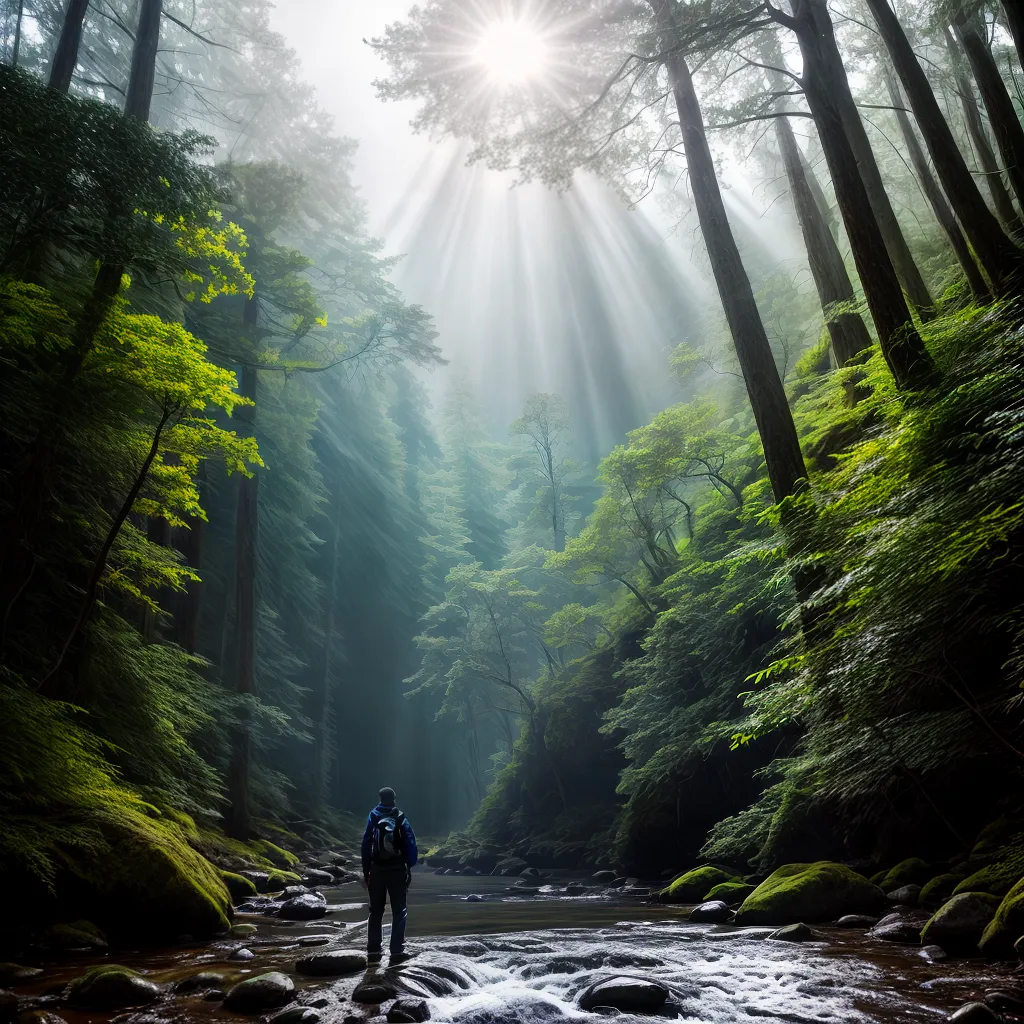 Mistérios e Encantos: Descobrindo os Segredos dos Espectros - Significado de sonhar com fantasmas no Ecoturismo 5 Fotos floresta misteriosa raios sol hiker encanto