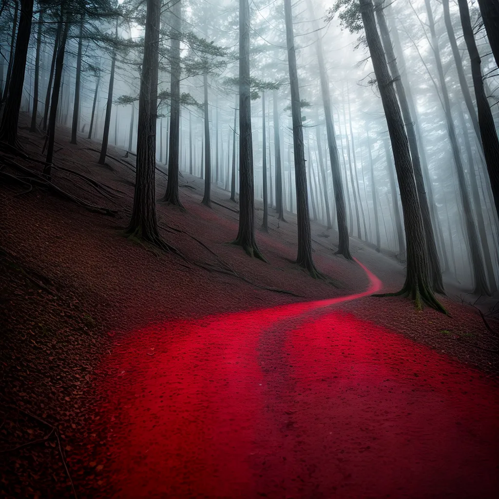 1. Descubra o Mistério dos Vestígios Rubros nos Sonhos 2 Fotos floresta misteriosa trilha vermelha