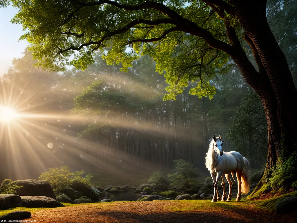 Fotos floresta mistica unicornio orbes luz