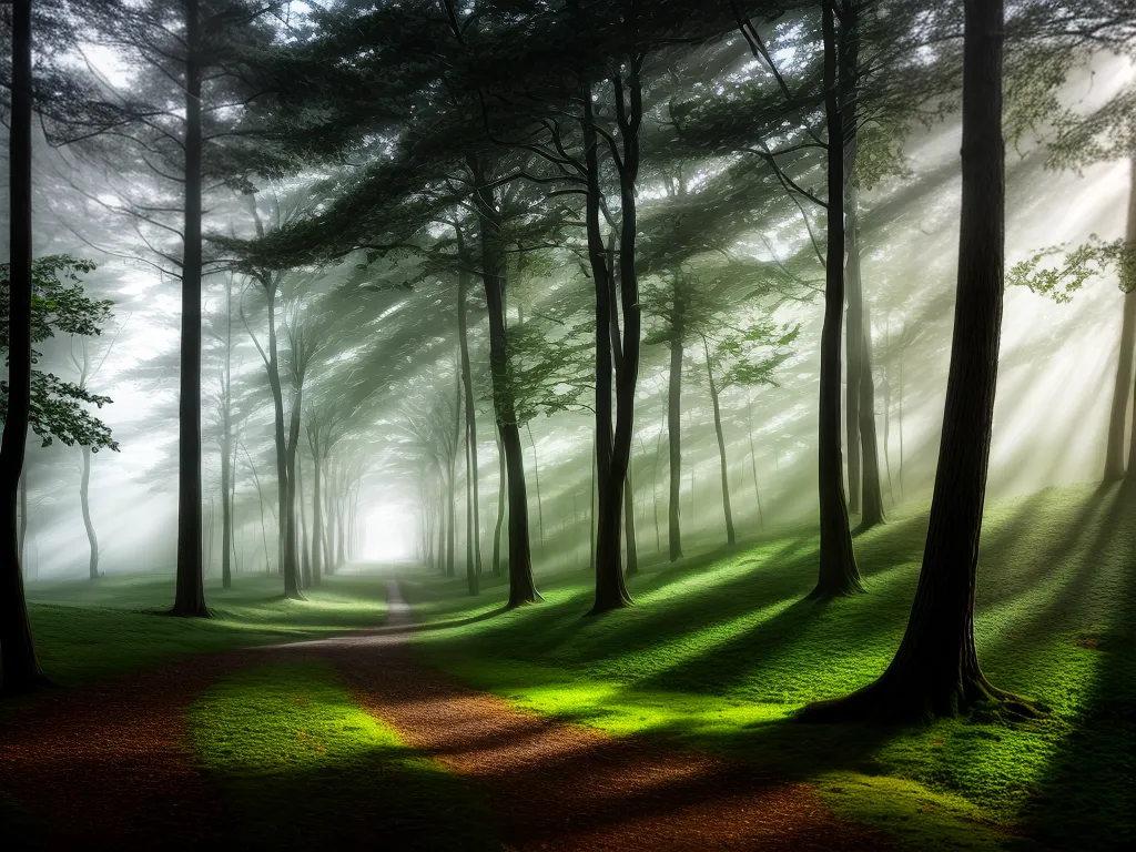 Vislumbre a Verdade em Meio à Névoa dos Sonhos 3 Fotos floresta nevoeiro raios sol busca verdade
