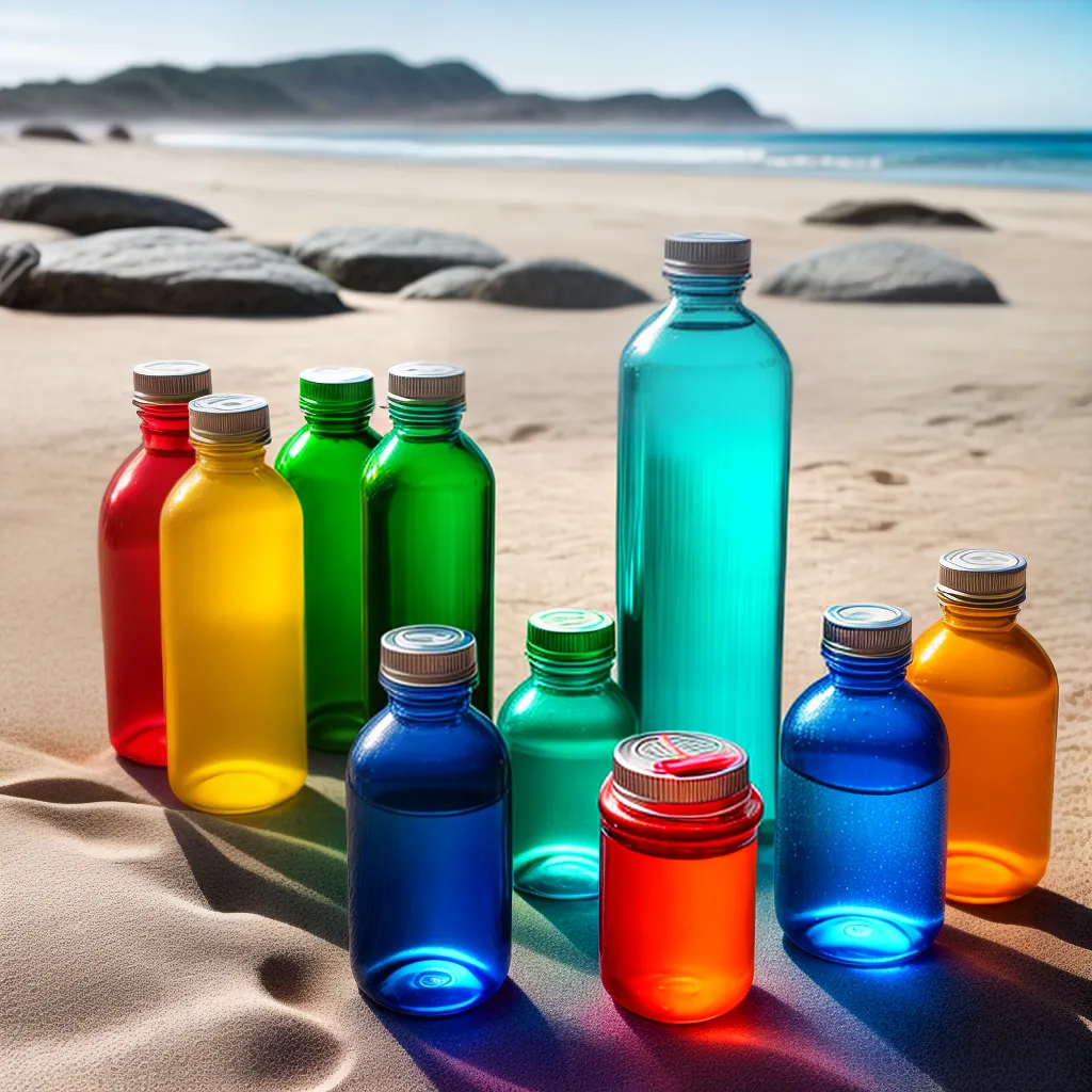 Sonhar com Amáveis Garrafas de Água: Qual o Significado? 2 Fotos garrafas coloridas praia positividade