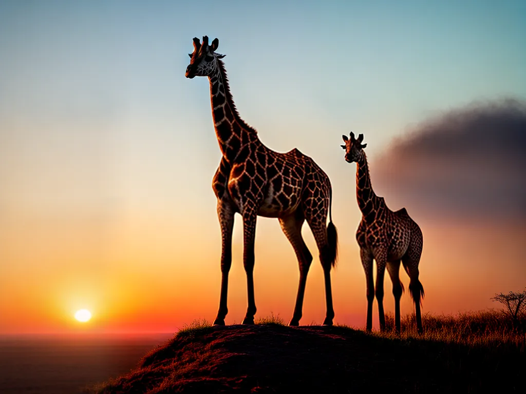 Fotos girafa por do sol savana altura