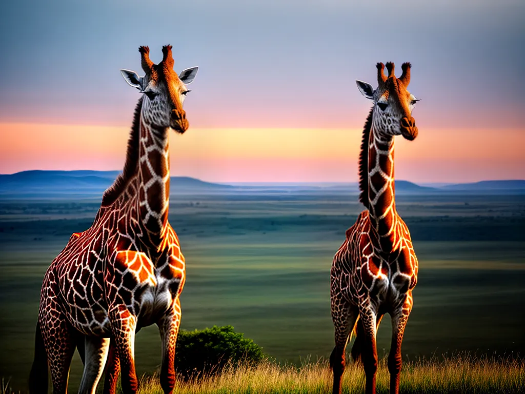 Fotos girafa por do sol savana majestosa