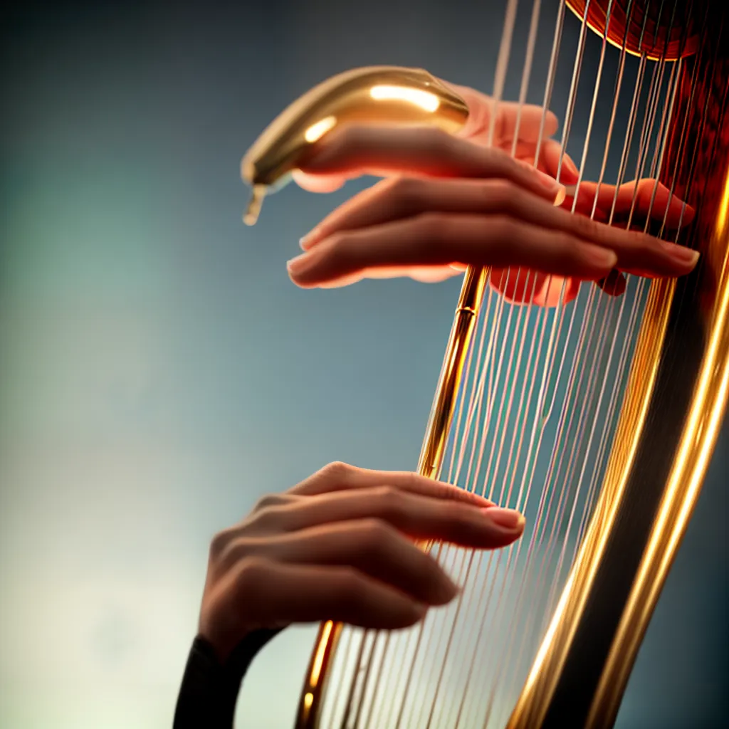Fotos harpa dourada maos musicista
