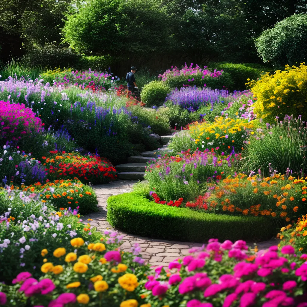 Fotos jardim colorido jardineiro cuidado