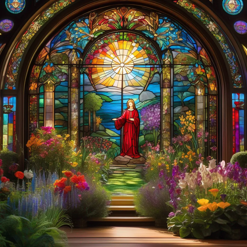 Descubra o Jardim dos Sonhos: Significado de Sonhar com Vidraças e Gemas Controladas por Cristo 2 Fotos jardim encantado vitrais cristo