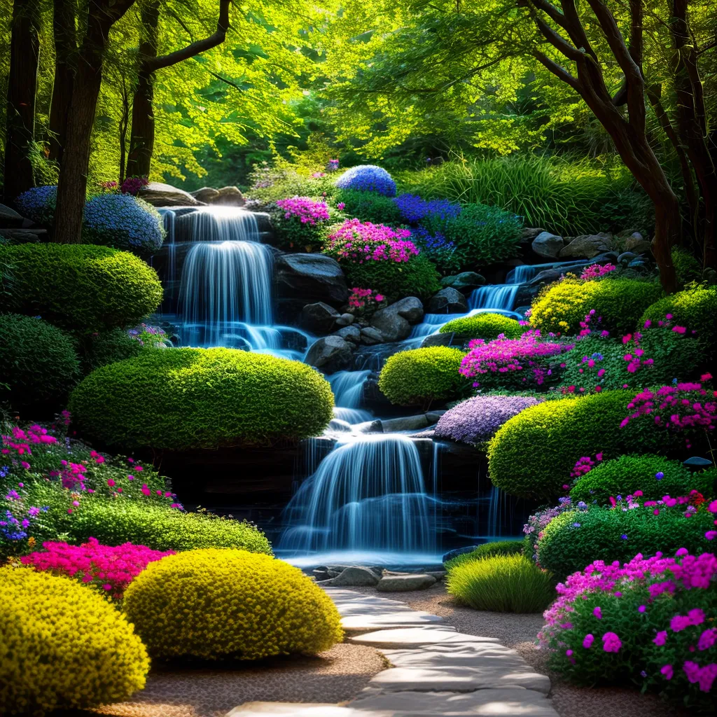 Sonhar com Jardim Encantado: Descubra a Magia nos seus Sonhos! 2 Fotos jardim flores coloridas caminho cachoeira borboletas
