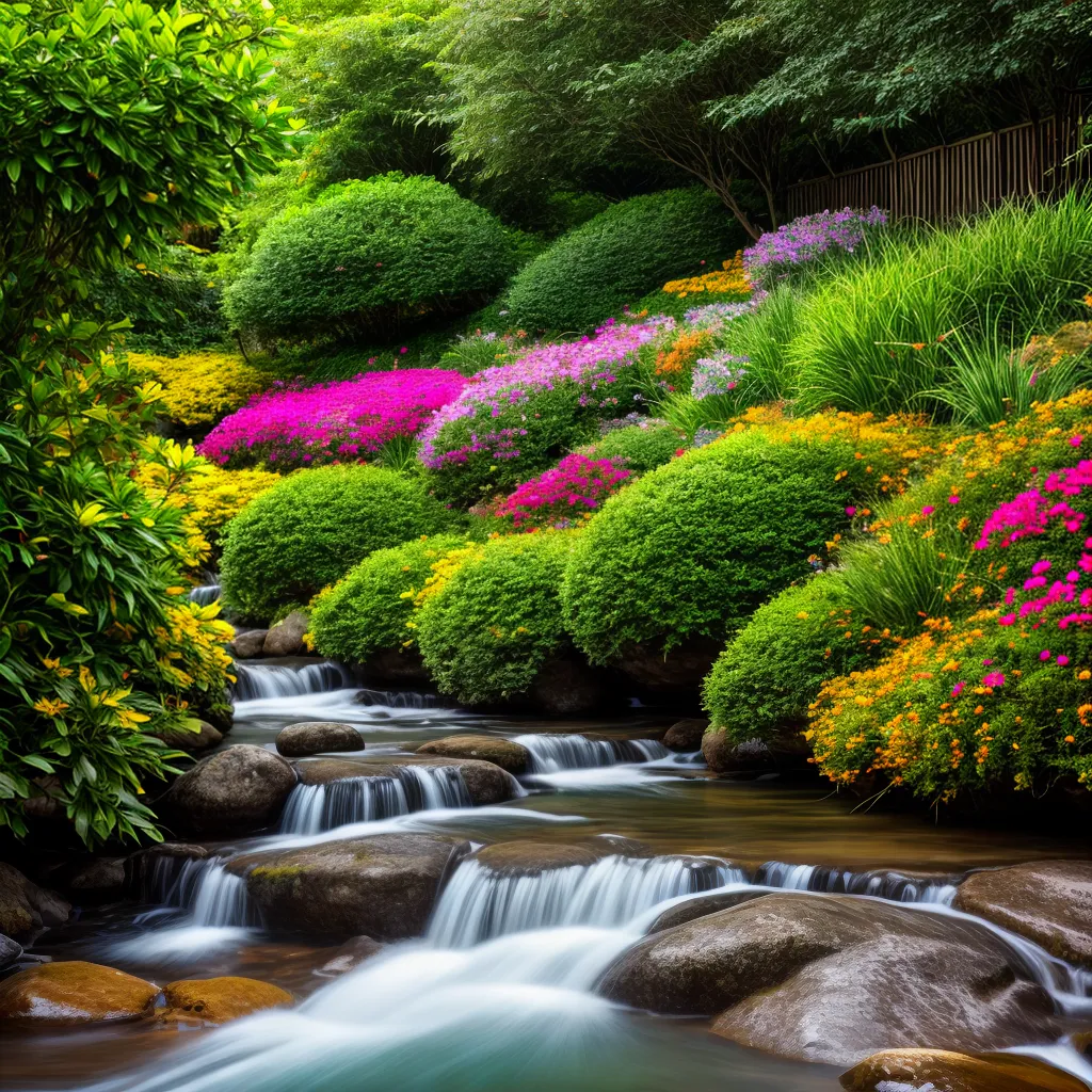 Fotos jardim flores fonte natureza magico