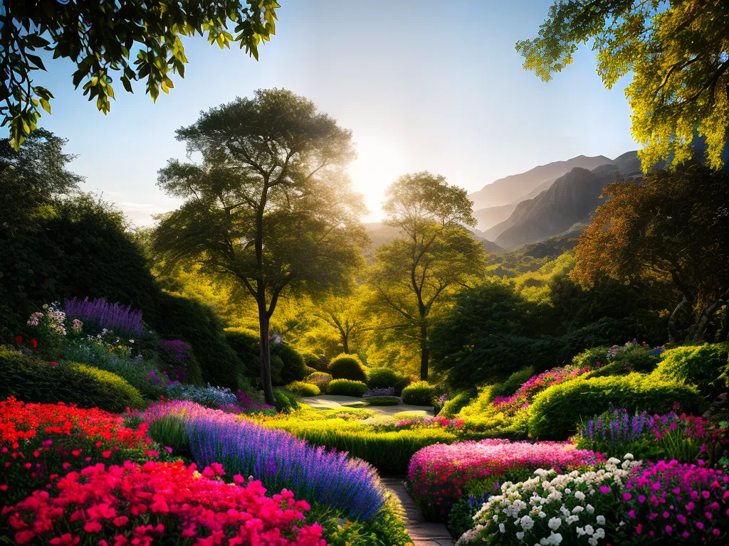 Sonhar com Jardins Exuberantes: Descubra o Significado dos Sonhos Floridos. 2 Fotos jardim flores vibrantes sol borboletas