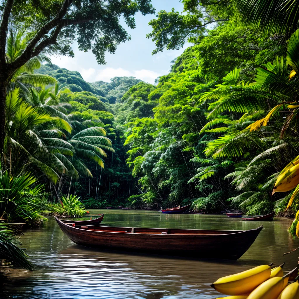 Sonhar com Frutas, Embarcações e Selvas: Qual seu Significado? 3 Fotos jungle frutas barco rio natureza