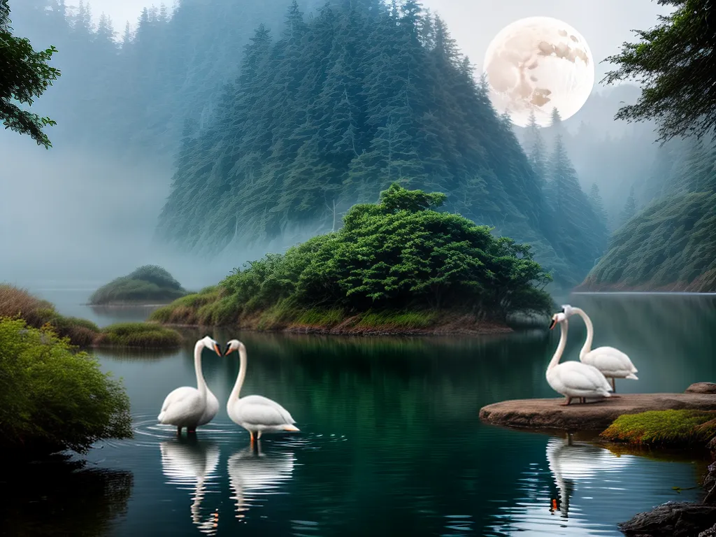 Fotos lago luar sereno cisnes harmonia