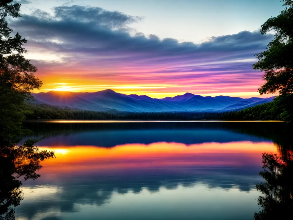 Fotos lago montanhas por do sol reflexo 1