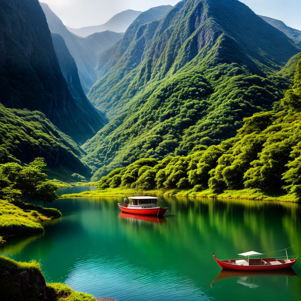Passeios de Barco: Revelando os Segredos por Trás dos Sonhos com 400 Significados 3 Fotos lago sereno montanhas verdes barco colorido