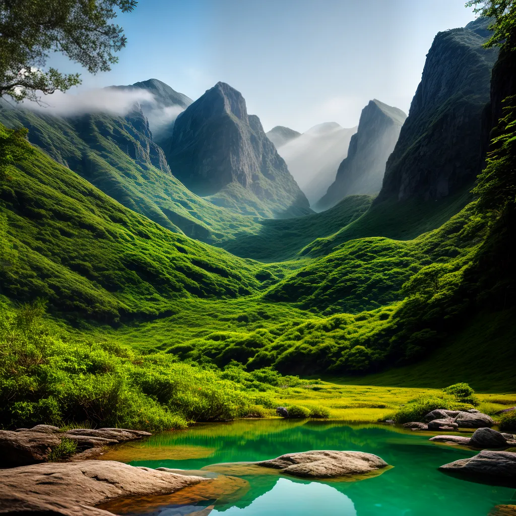 Fotos lagoa misteriosa montanhas verdes