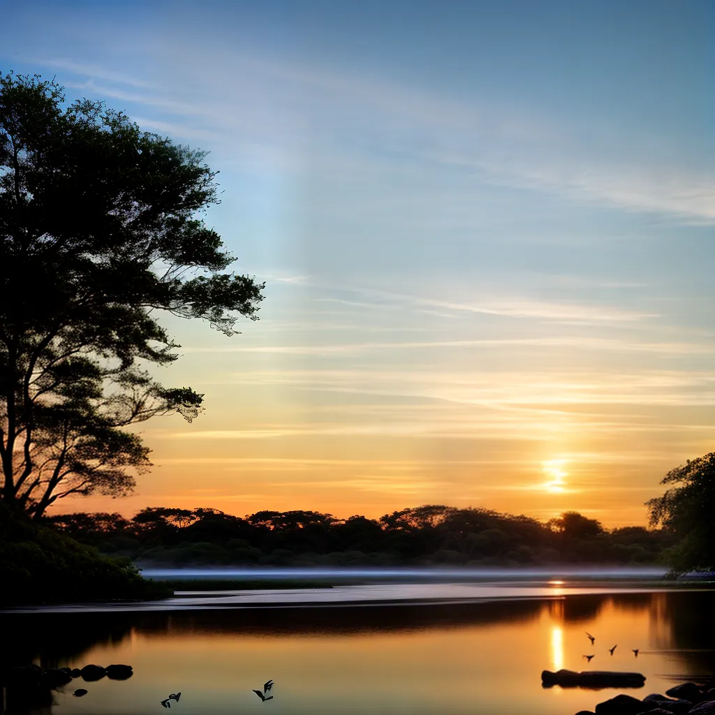 Fotos lagoa serena passaros coloridos por do sol