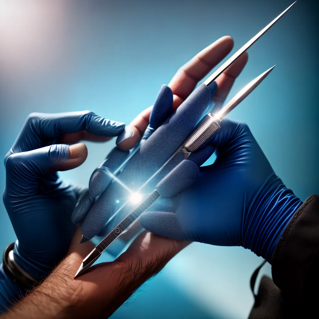 Descubra o Surpreendente Significado de Sonhar com Cirurgia 4 Fotos mao segurando scalpel azul brilhante