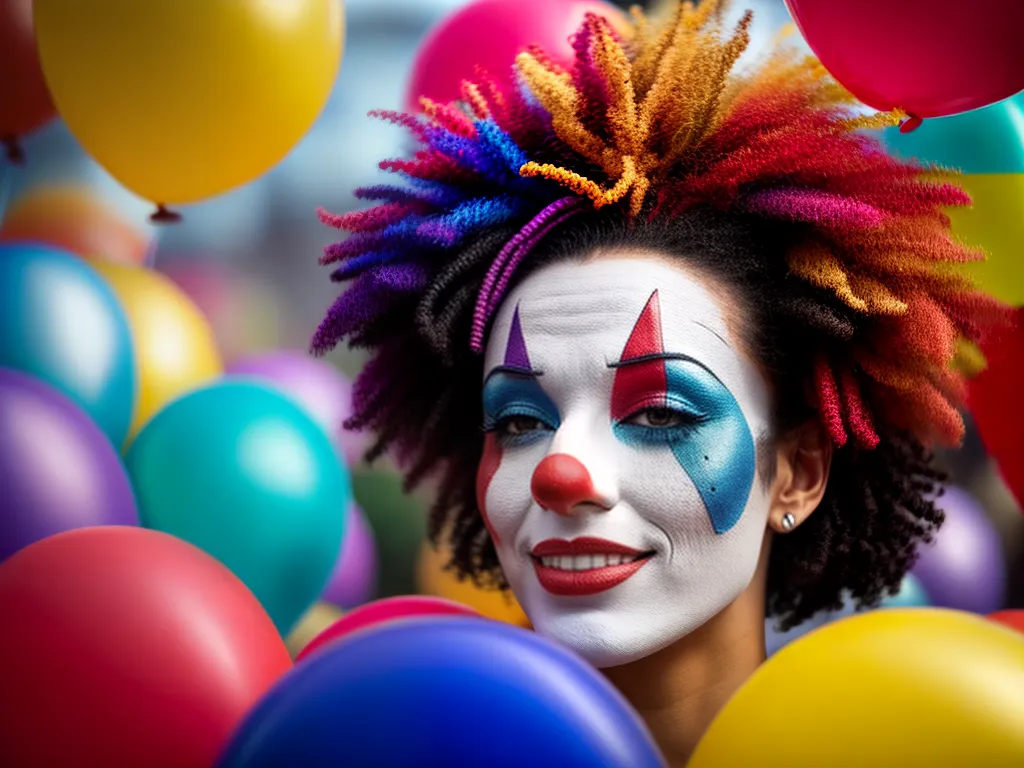 Fotos mascara clown colorida confete baloes