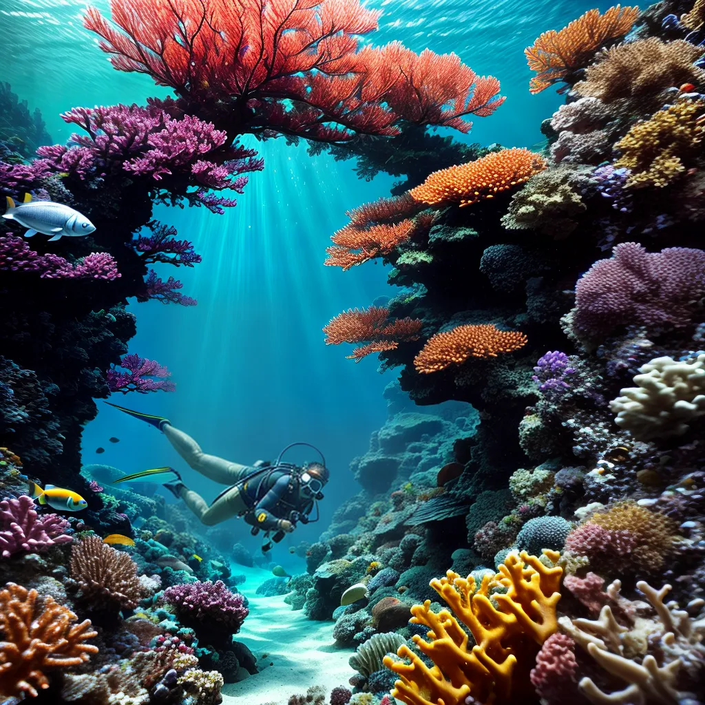 Fotos mergulhador recife coral vida marinha 1