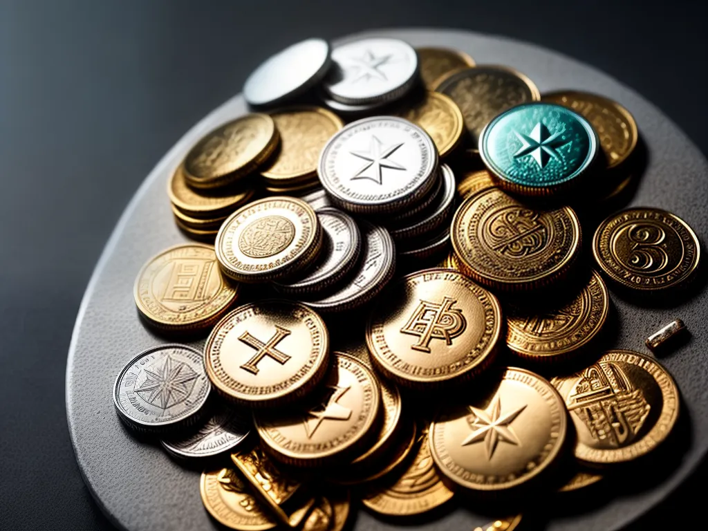 Fotos moedas brilhantes pilha simbolos
