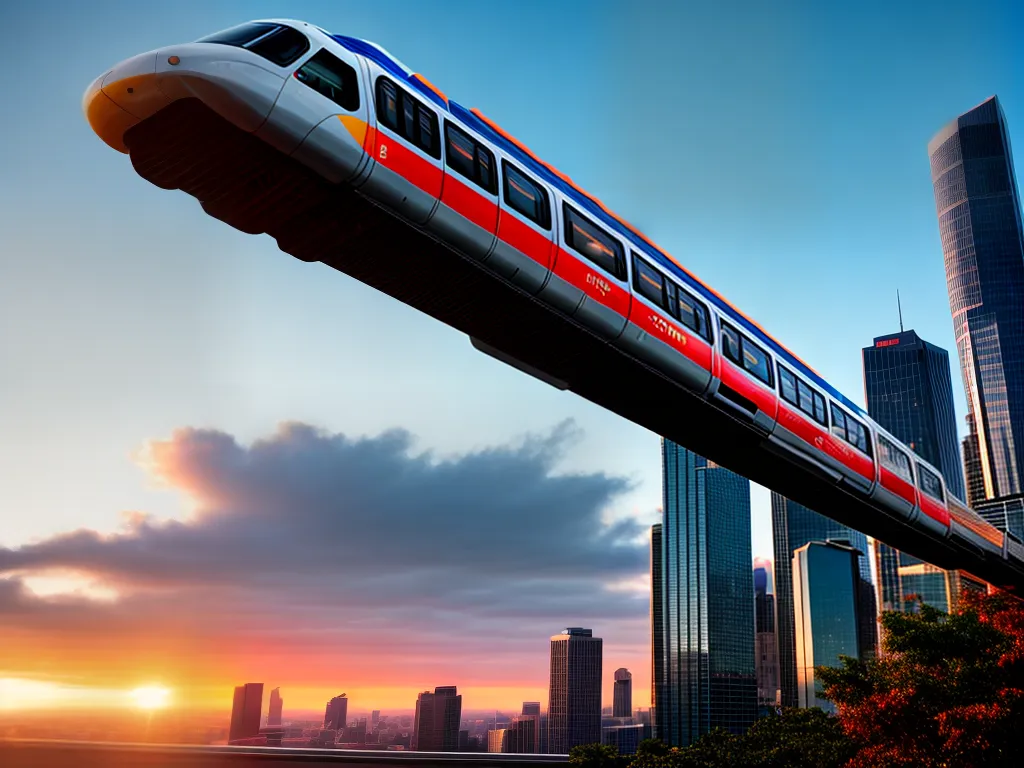 Fotos monorail futurista paisagem por do sol