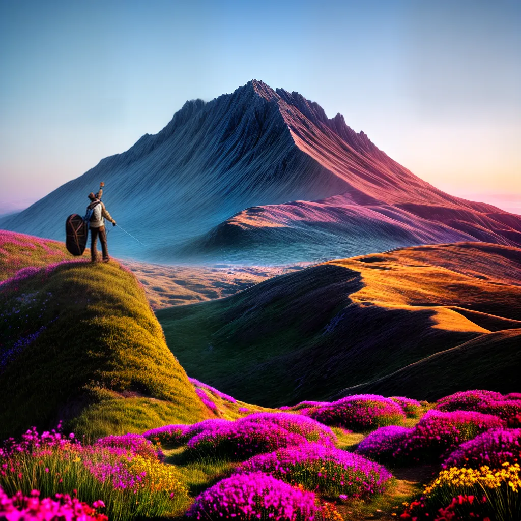 Fotos montanha aura colorida flores estrelas
