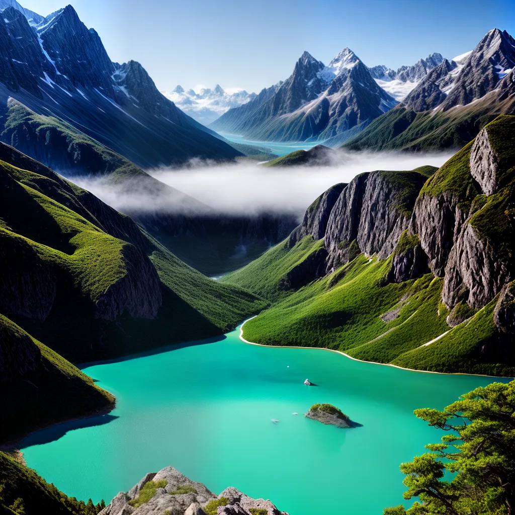 Fotos montanhas nevadas lago turquesa