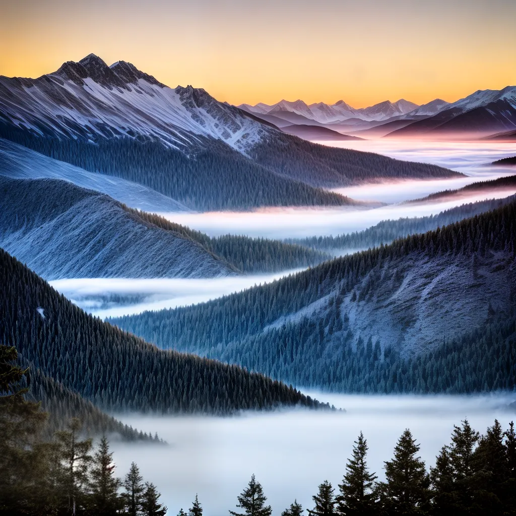 Fotos montanhas nevadas por do sol magico