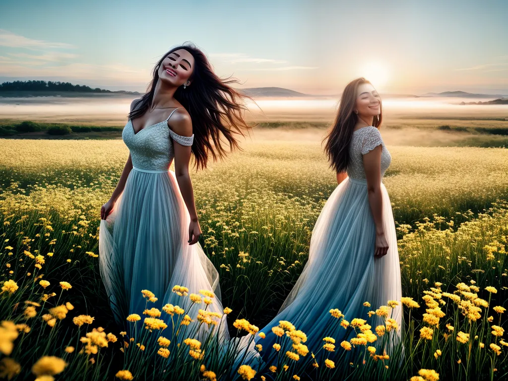Fotos mulher campo flores mistico serenidade