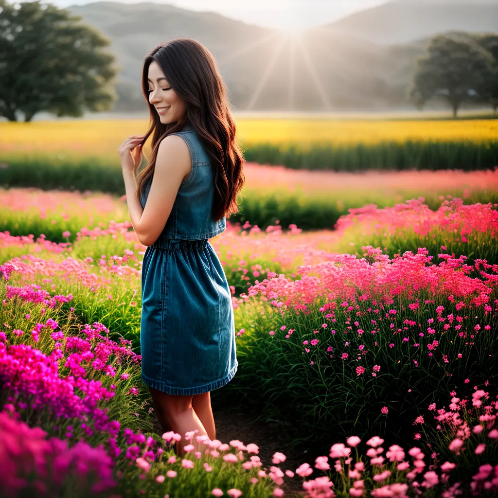 Fotos mulher jovem campo flores serenidade