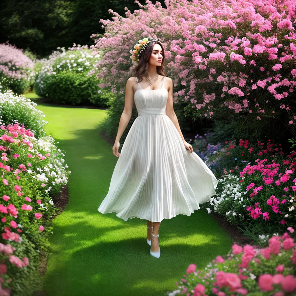 Fotos mulher vestido branco jardim flores borboletas