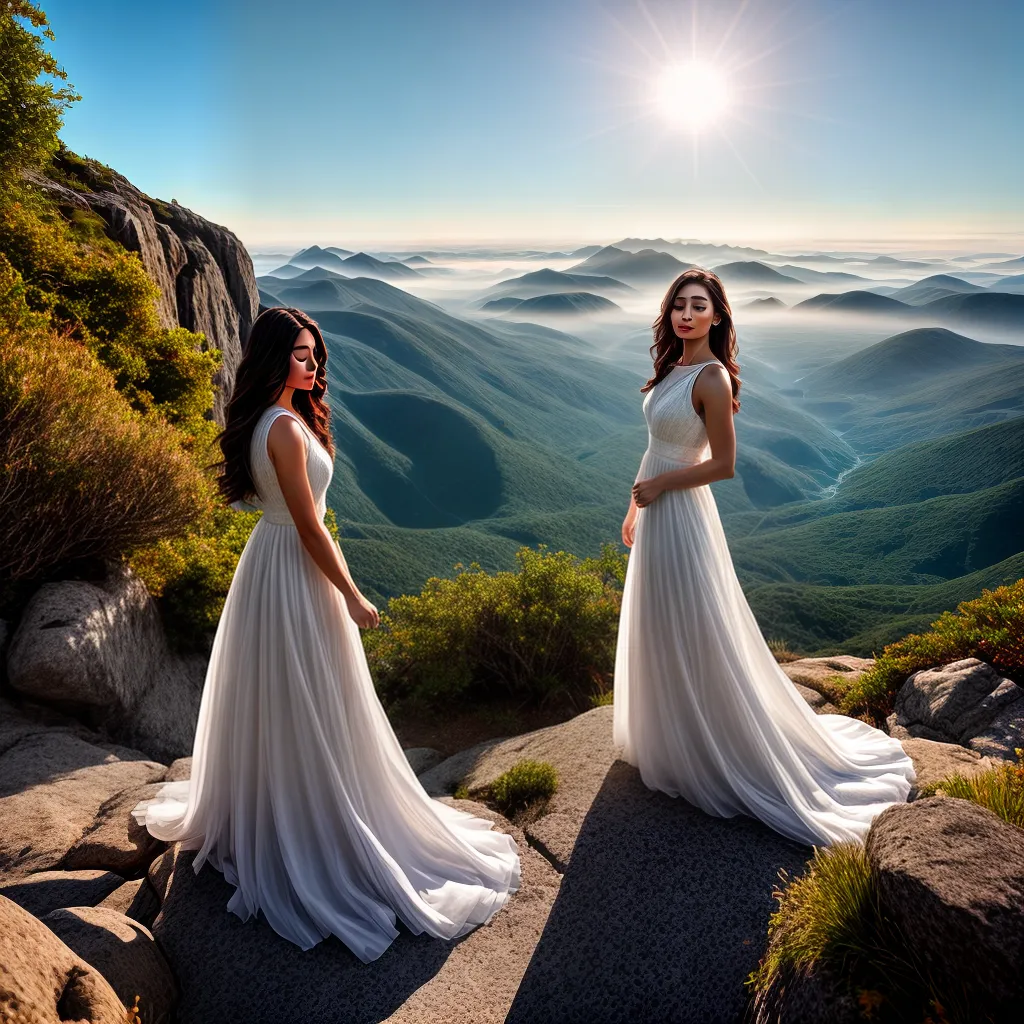 Fotos mulher vestido branco montanha amanhecer