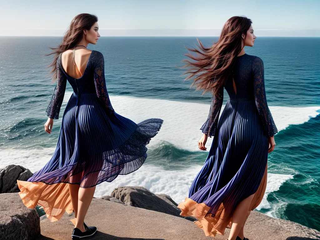 Fotos mulher vestido vento oceano rabo