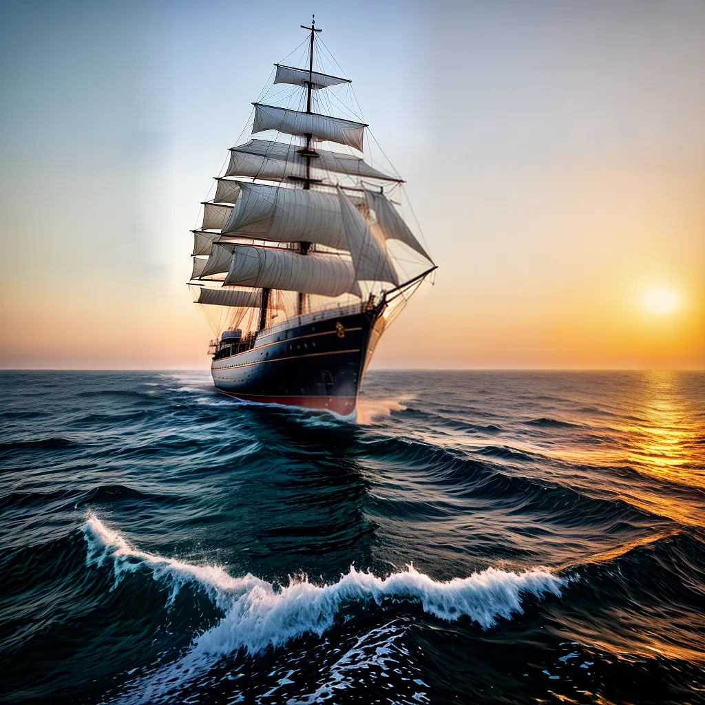 Desbravando o Oceano dos Sonhos: Uma Viagem de Navegação 3 Fotos navio veleiro por do sol aventura