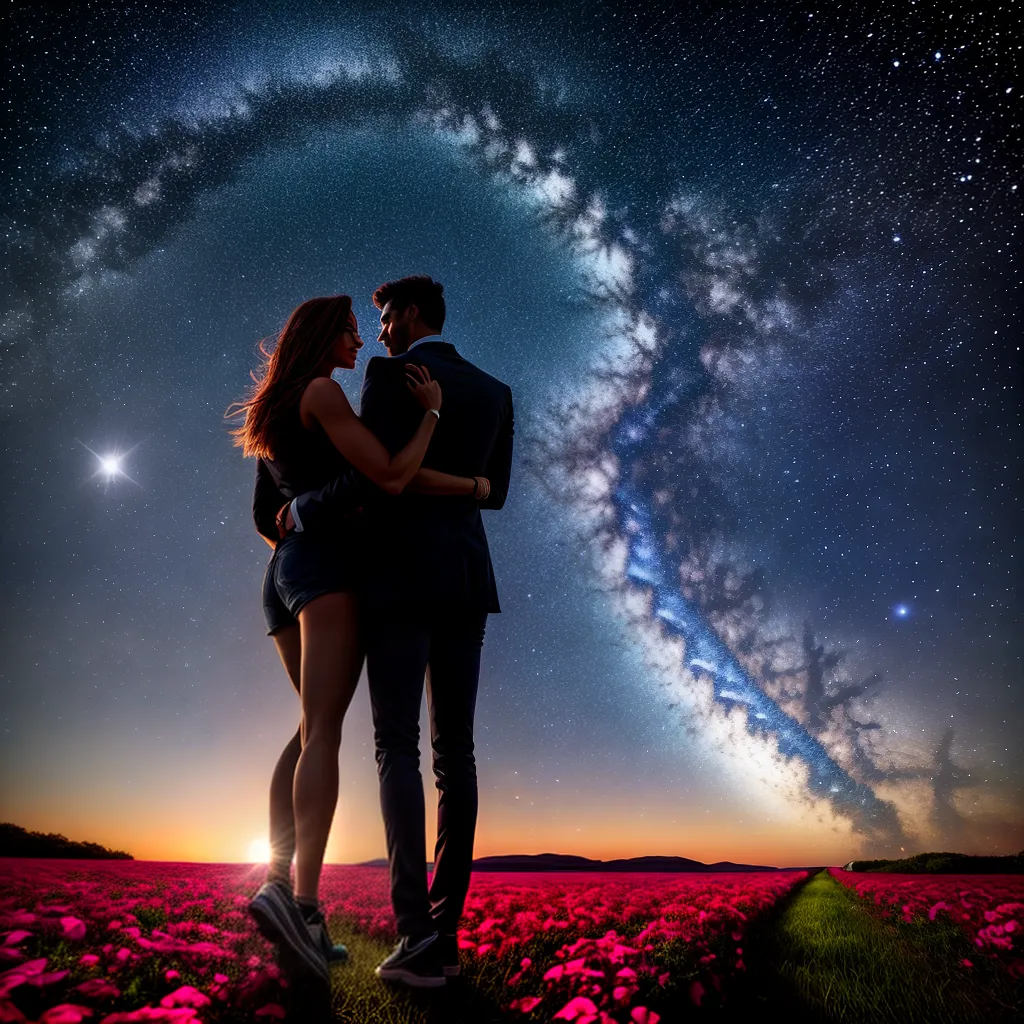 Fotos noite estrelada amor caminho flores