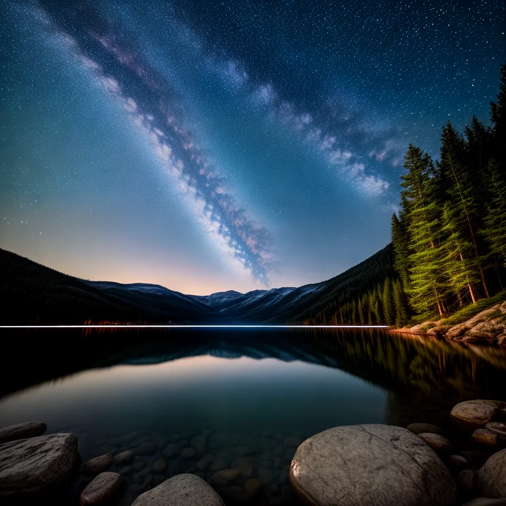 Fotos noite estrelada lago reflexo magico 1