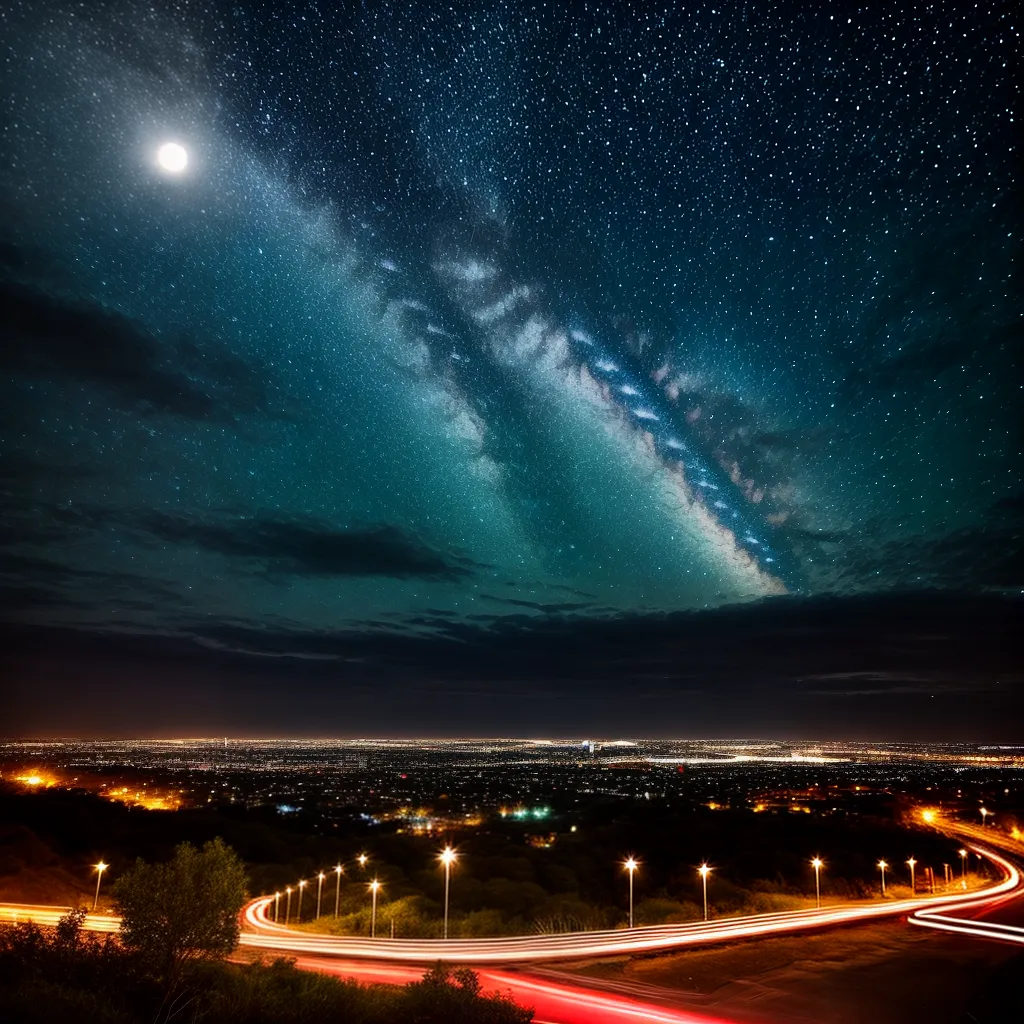 Fotos noite estrelada lua cheia rua cidade