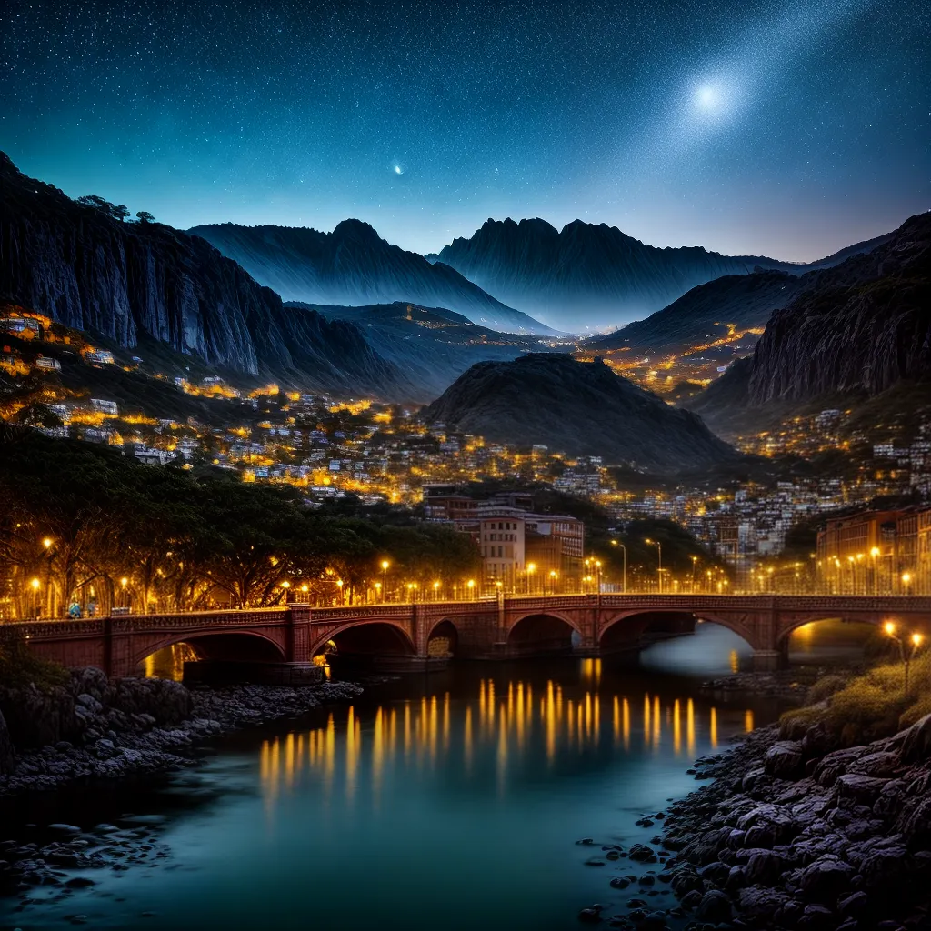 Sonhos Perfeitos: Explorando o Mundo Onírico em Detalhes 2 Fotos noite estrelada lua paisagem cidade