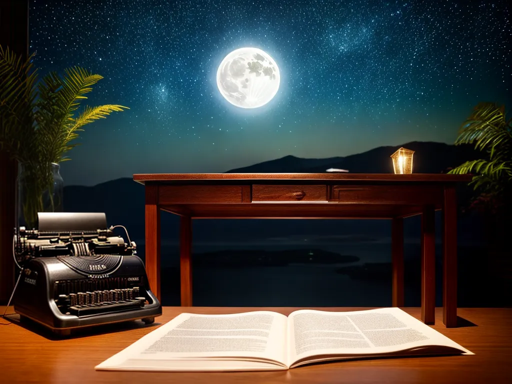 Fotos noite estrelada lua typewriter poesia