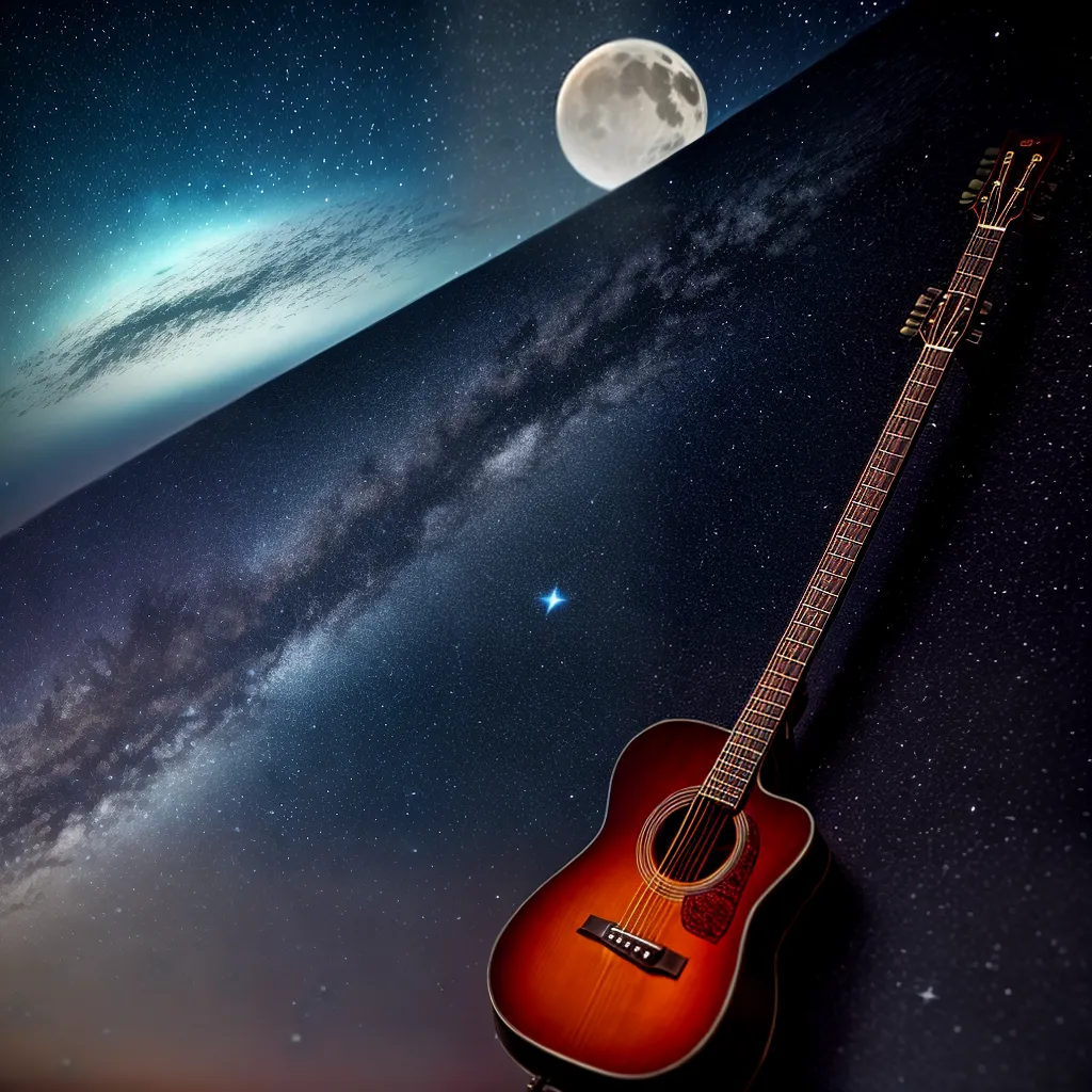Melodia Celestial: O Significado de Sonhar com a Guitarra 6 Fotos noite estrelas lua guitarra celestial