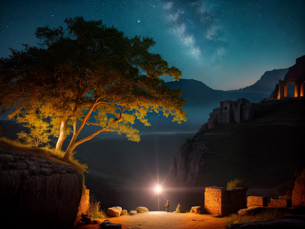 Fotos noite estrelas lua ruinas sonhos