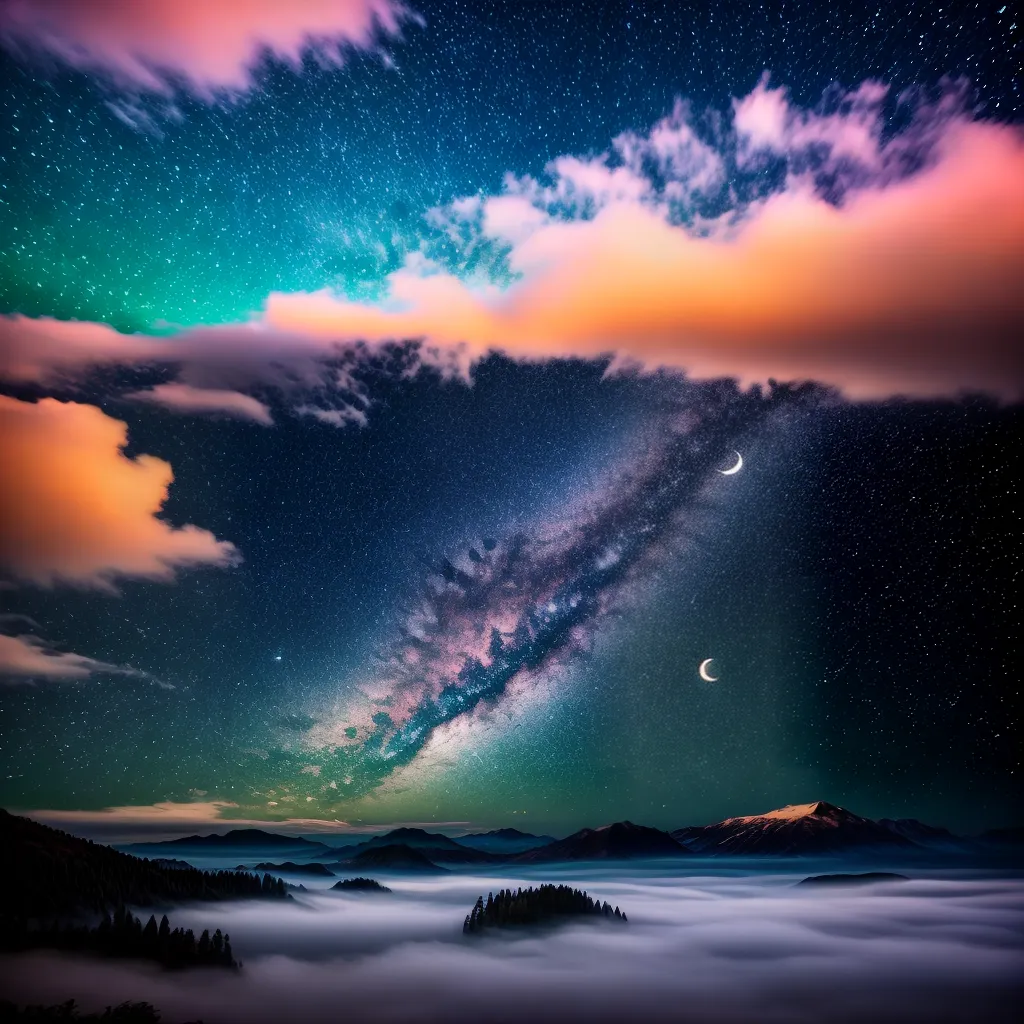 Fotos noite estrelas lua sonhos coloridos