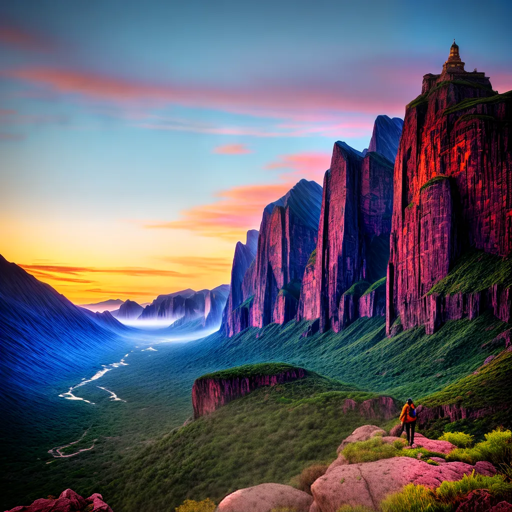 Fotos paisagem montanhas queda dagua por do sol