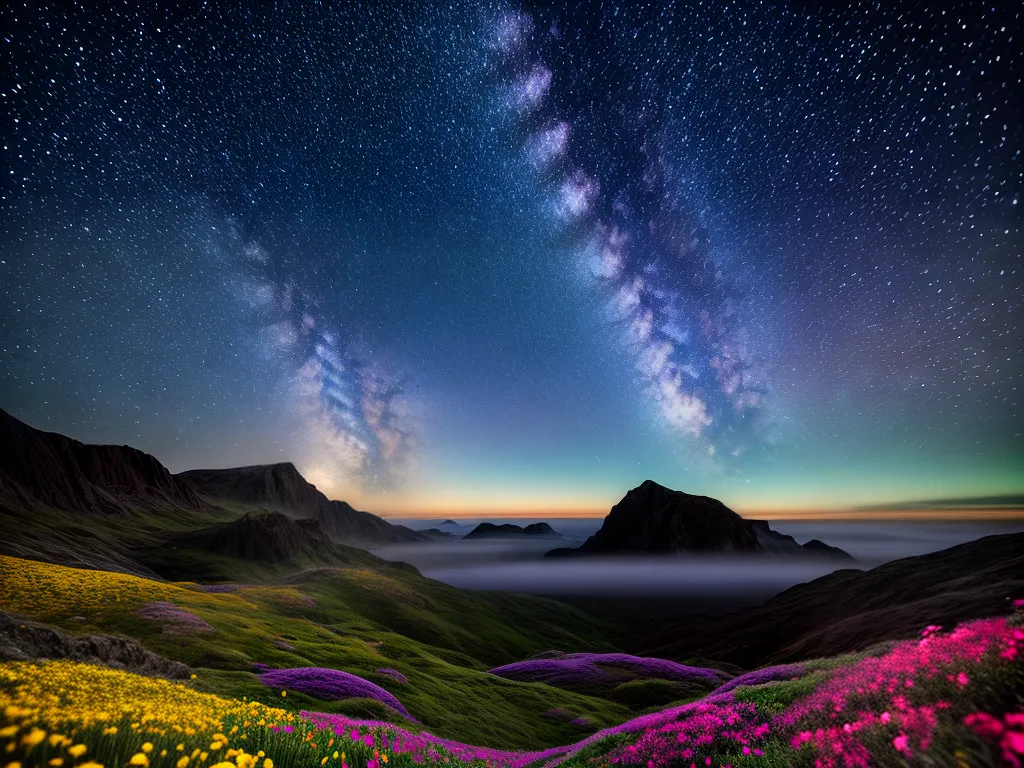 Sonhos Vibrantes: Desvendando as Emoções Noturnas 3 Fotos paisagem onirica constelacoes flores energia