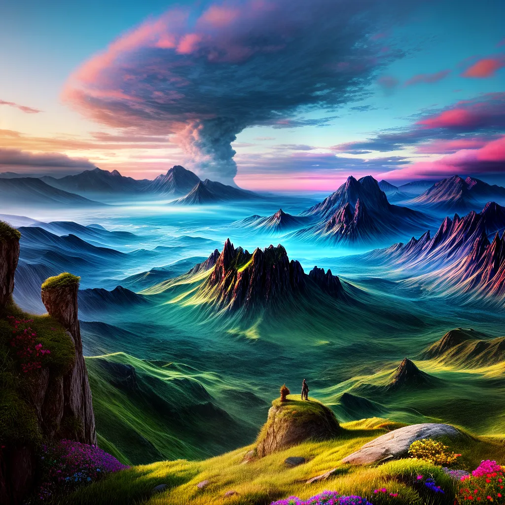 Fotos paisagem surreal ceu colorido montanhas nuvens portal