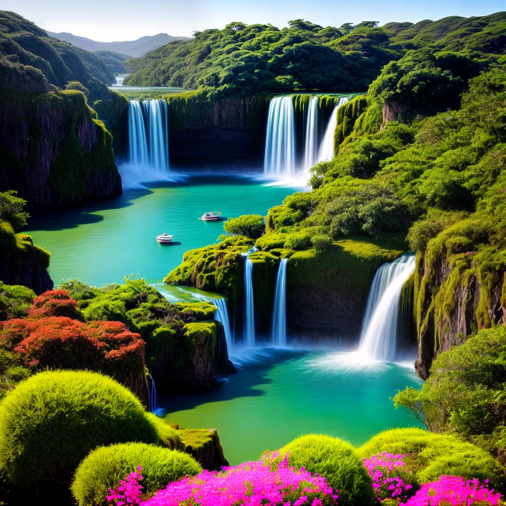 Fotos paisagem surreal ilhas flutuantes cachoeira lago