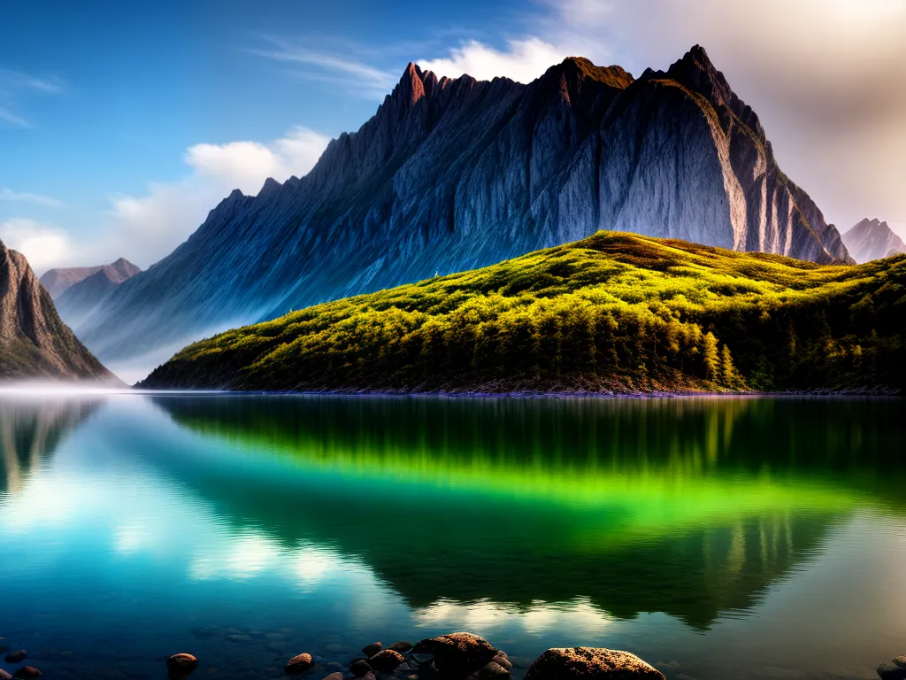 Fotos paisagem surreal lago montanhas arco iris
