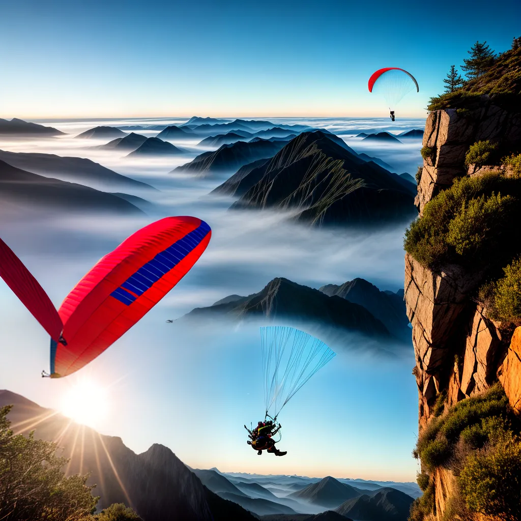 Fotos parapente aventura montanhas por do sol